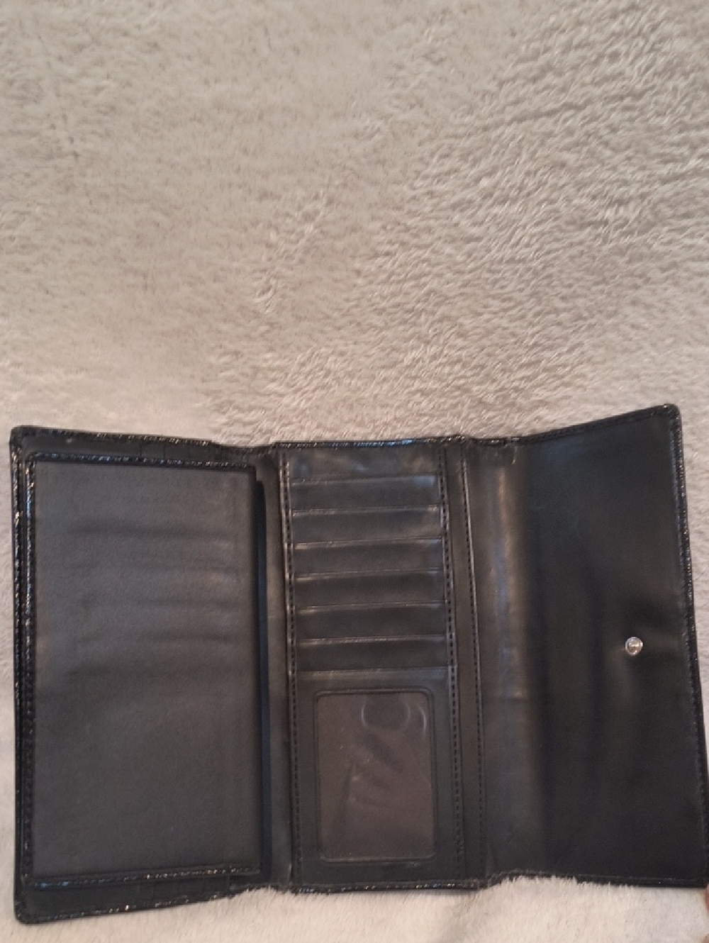 Coach Black Leather Patent Leather Trifold Checkbook Wallet - Picture 9 of 12